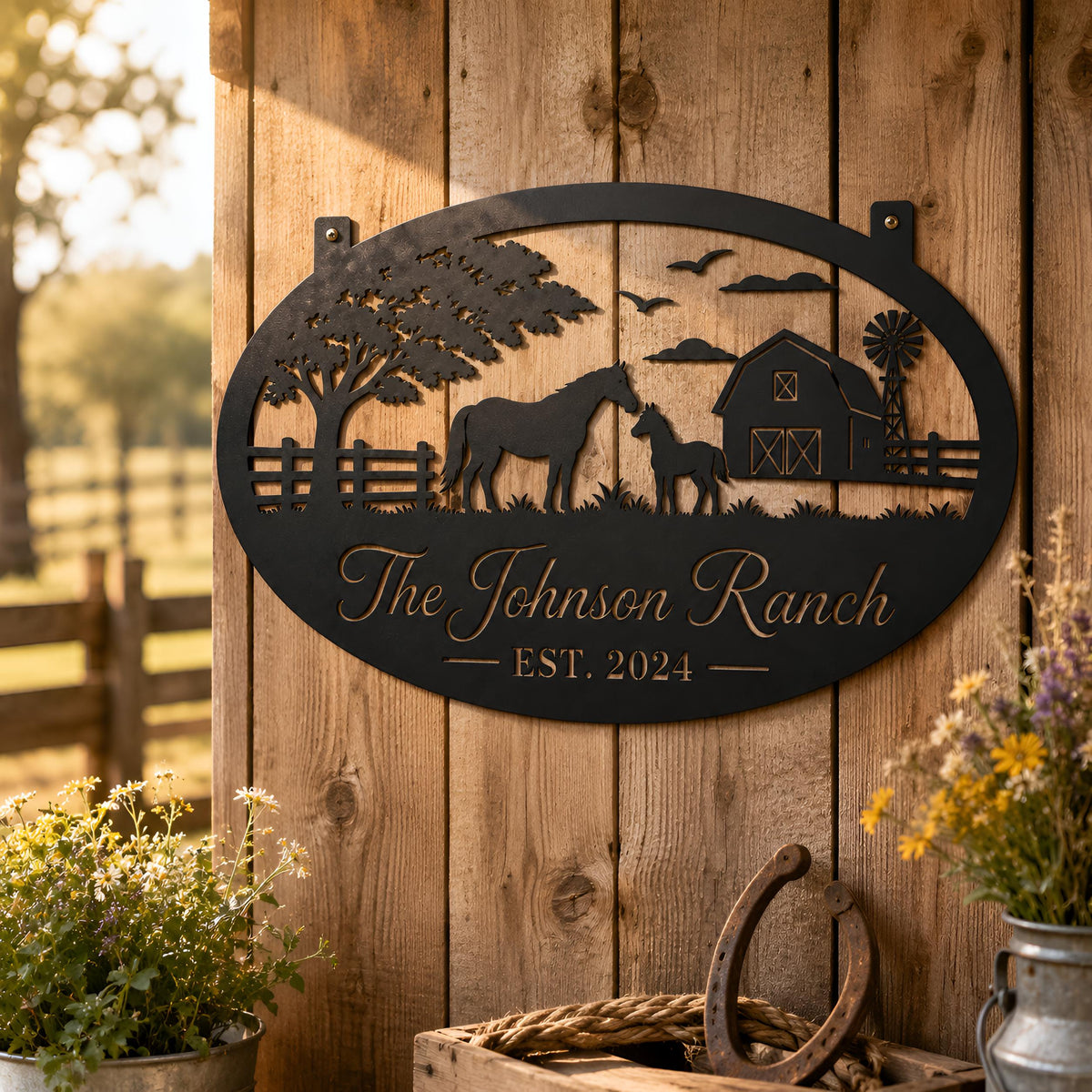 Custom Ranch Metal Sign, Horse Ranch Sign,Personalized Horse Farm Hanging Sign,Farm Entrance Plaque, Outdoor Gate Decor