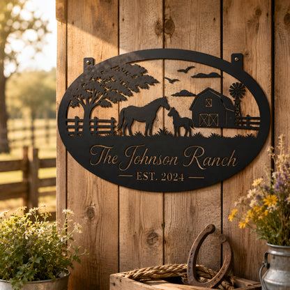 Custom Ranch Metal Sign, Horse Ranch Sign,Personalized Horse Farm Hanging Sign,Farm Entrance Plaque, Outdoor Gate Decor