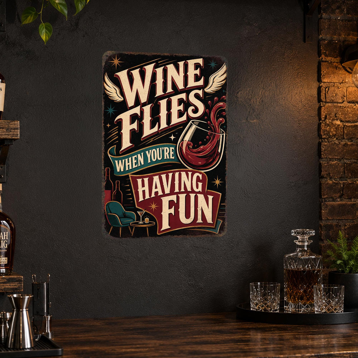 Wine Flies When You're Having Fun Metal Sign, Wine Gifts, Wine Humor, Kitchen Decor, Winery Decor, Wine Lover Gift, Made in USA
