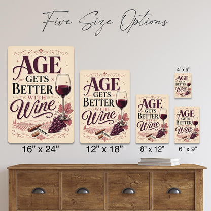 Age Gets Better With Wine Metal Sign, Wine Signs, Wine Humor,  Wine Kitchen Decor, Winery Decor, Wine Lover Gift, Gift For Her, Made in USA