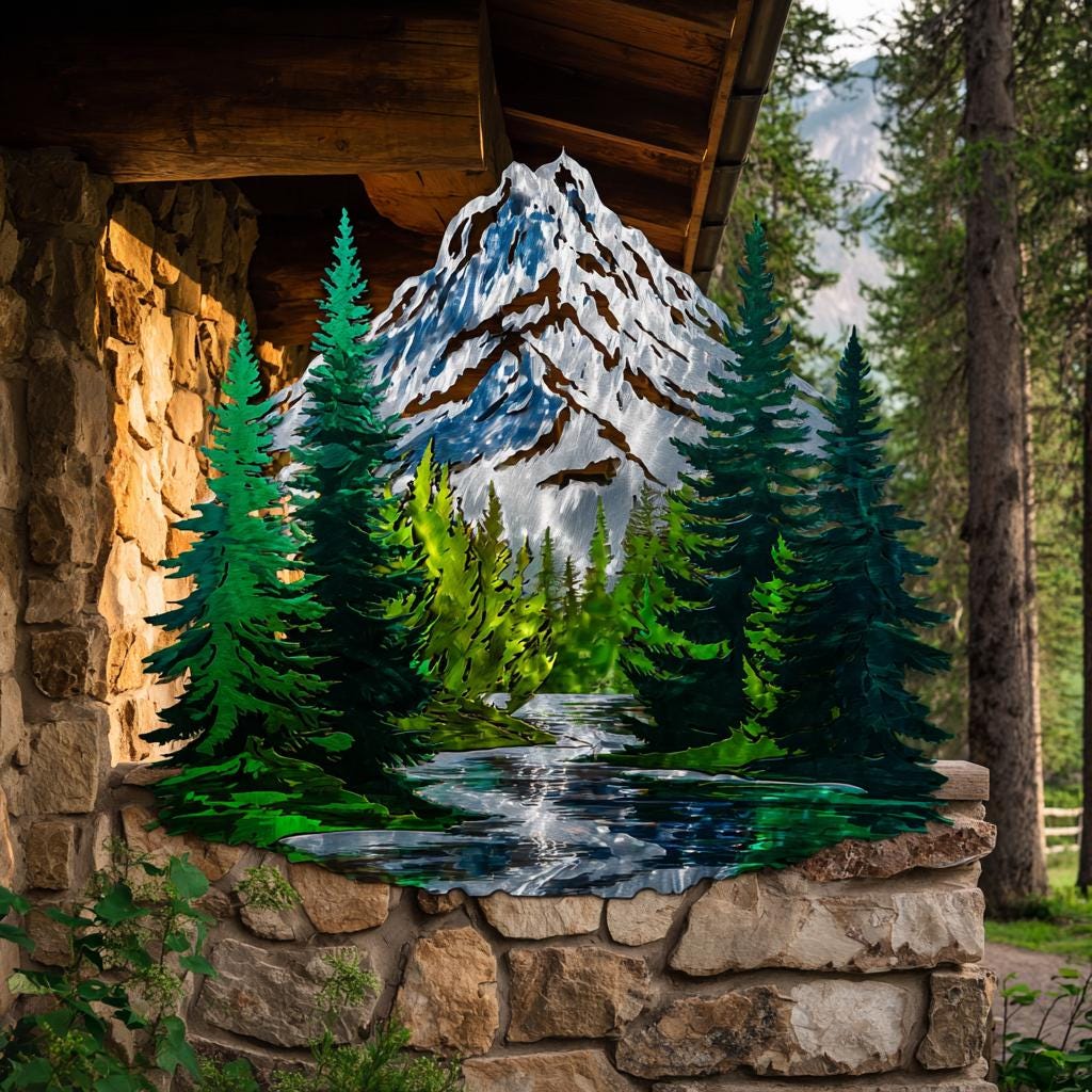 UV Printed Aluminum Mountain Forest Metal Wall Art, Snowy Landscape Decor