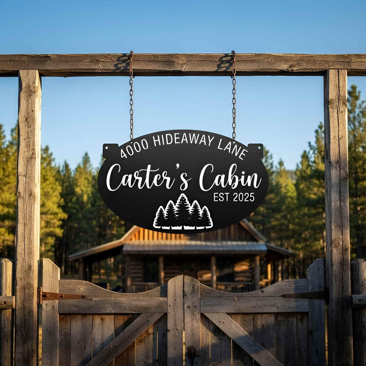 Personalized Cabin Metal Sign, Custom Metal Address Plaque, Family Name Lodge Decor, Established Year Outdoor Hanging Sign
