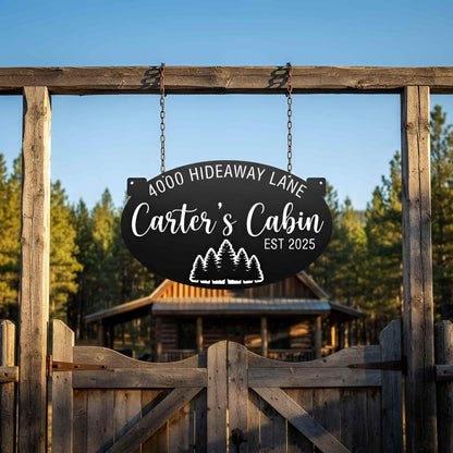 Personalized Cabin Metal Sign, Custom Metal Address Plaque, Family Name Lodge Decor, Established Year Outdoor Hanging Sign