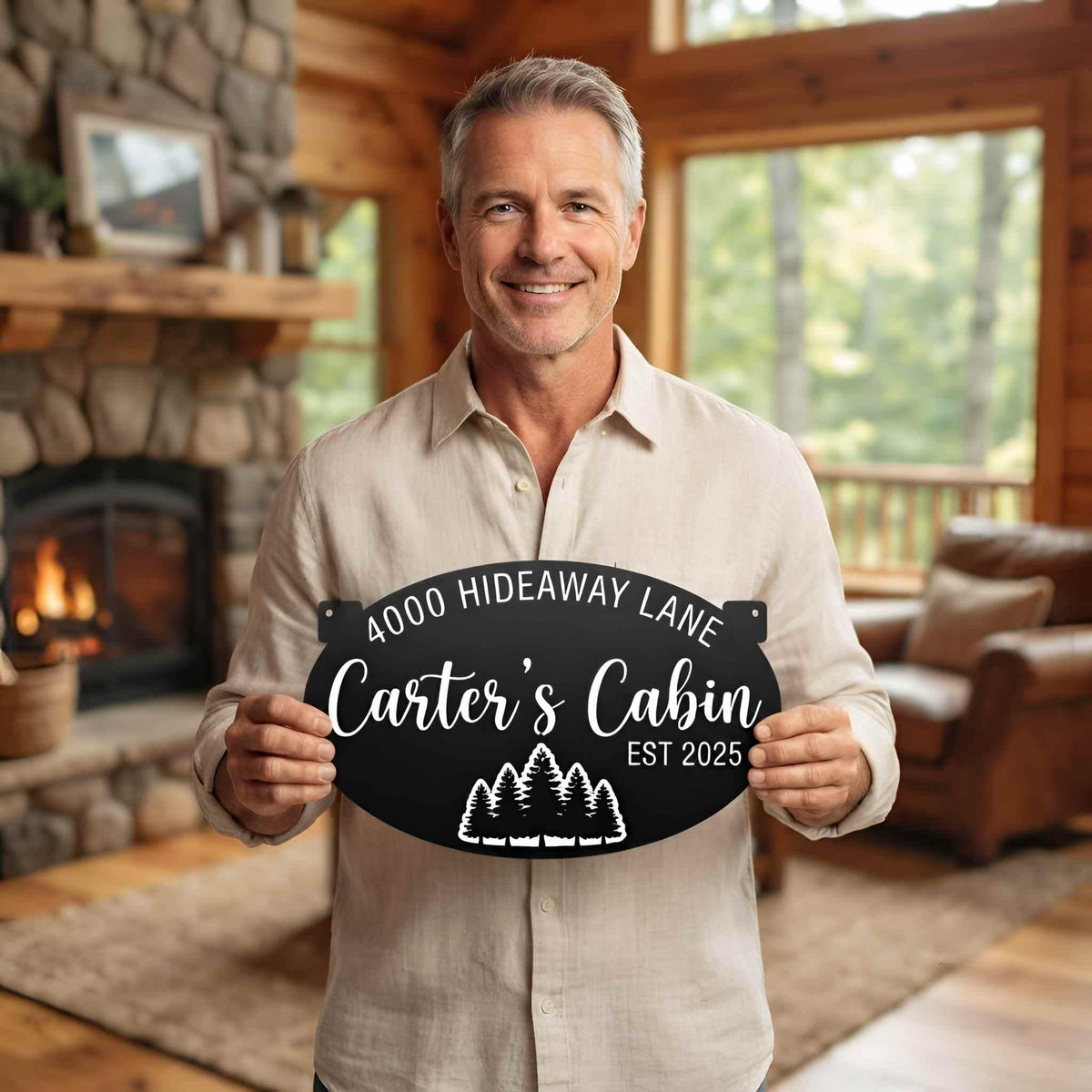 Personalized Cabin Metal Sign, Custom Metal Address Plaque, Family Name Lodge Decor, Established Year Outdoor Hanging Sign