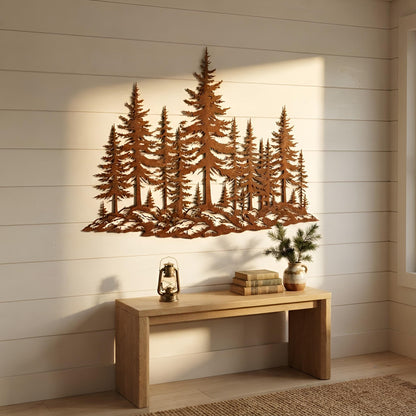 Rustic Pine Forest Metal Wall Art, Woodland Tree Silhouette, Nature Decor for Cabin, Lodge, Farmhouse or Living Room, Cabin House Gift