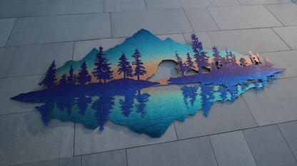 UV Printed Aluminum Mountain Lake Wall Art, Pine Forest Landscape Decor