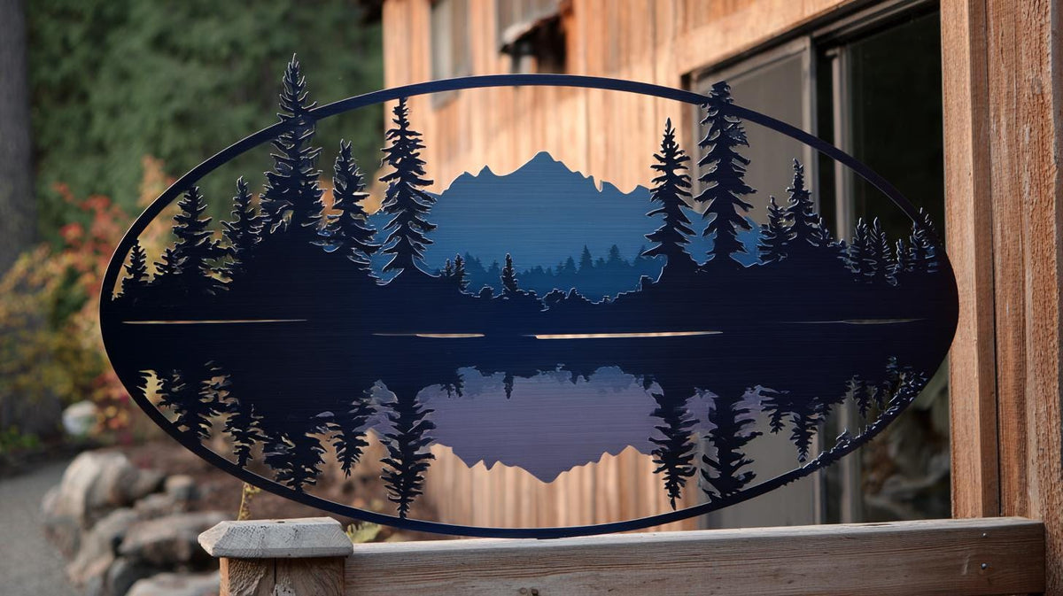 UV Printed Aluminum Mountain Lake Wall Art, Pine Forest Landscape Decor