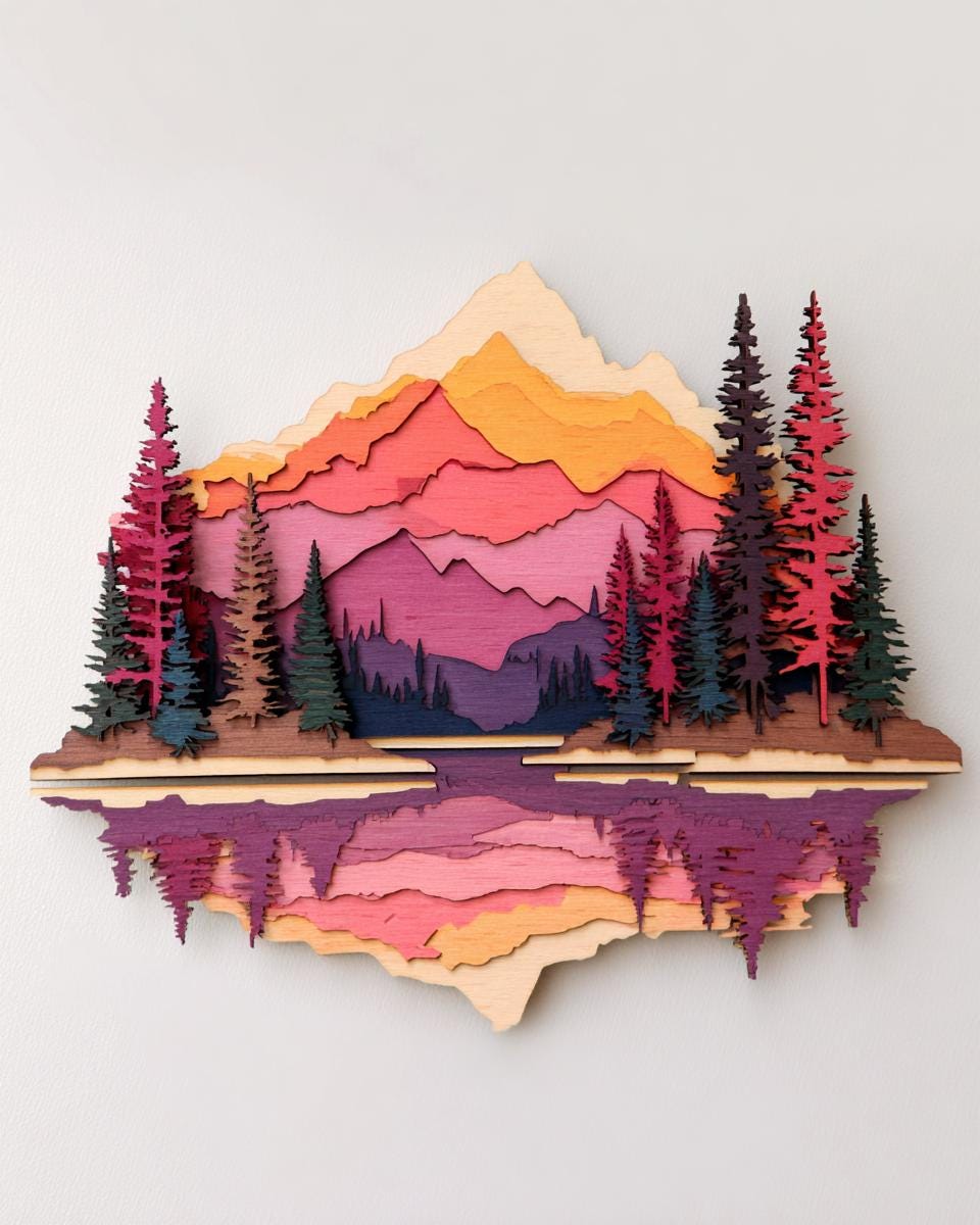 UV Printed Aluminum Mountain Lake Wall Art, Pine Forest Landscape Decor