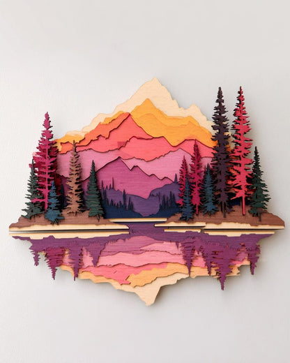 UV Printed Aluminum Mountain Lake Wall Art, Pine Forest Landscape Decor