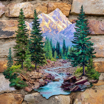 UV Printed Aluminum Mountain Forest Metal Wall Art, Snowy Landscape Decor
