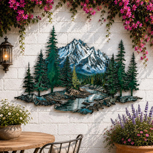UV Printed Aluminum Mountain Forest Metal Wall Art, Snowy Landscape Decor