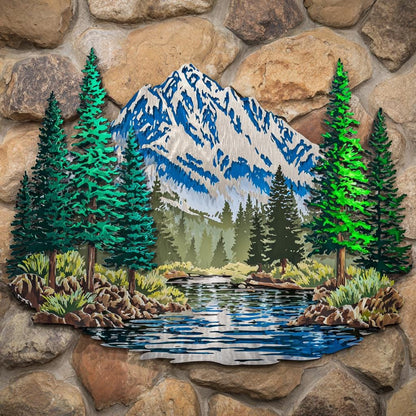 UV Printed Aluminum Mountain Forest Metal Wall Art, Snowy Landscape Decor