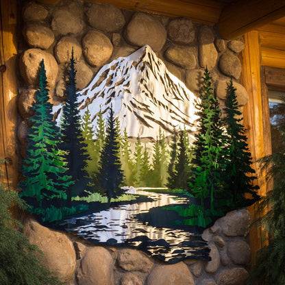 UV Printed Aluminum Mountain Forest Metal Wall Art, Snowy Landscape Decor