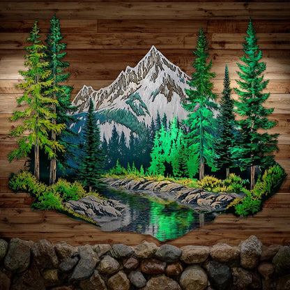 UV Printed Aluminum Mountain Forest Metal Wall Art, Snowy Landscape Decor