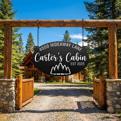 Personalized Cabin Metal Sign, Custom Metal Address Plaque, Family Name Lodge Decor, Established Year Outdoor Hanging Sign