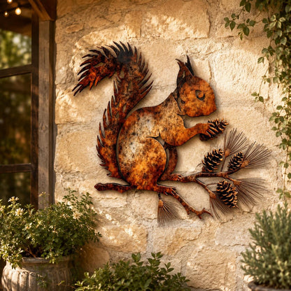 UV Printed Aluminum Squirrel Wall Art, Rustic Woodland Patio Decor