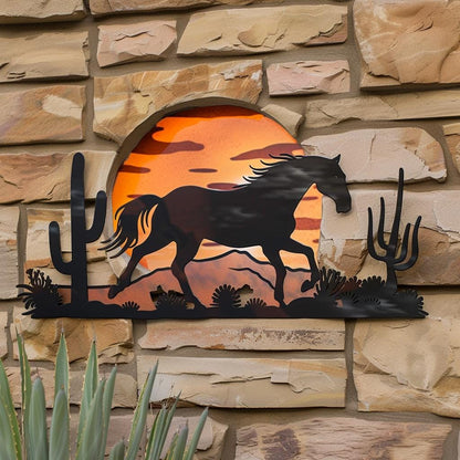 Wild Horse Sunburst Metal Wall Art, Southwestern Desert Ranch Decor, UV Printed Aluminum Sign