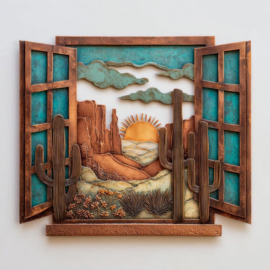 Southwestern Desert Metal Wall Art, Rustic Cactus, Western Landscape Decor, UV Printed Aluminum Sign