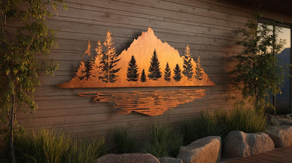 UV Printed Aluminum Mountain Lake Wall Art, Pine Forest Landscape Decor