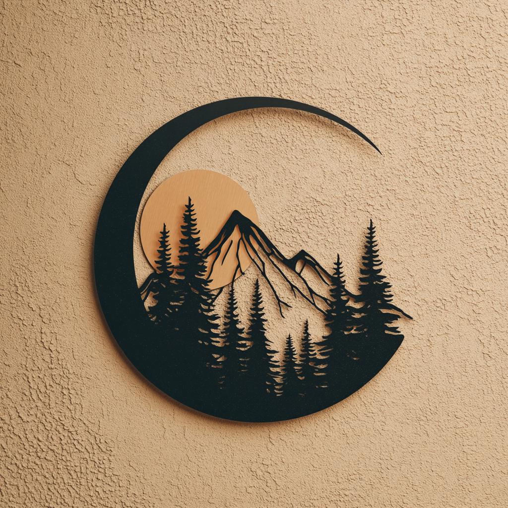 Moon Mountain Metal Art, Crescent Forest Scene, UV Printed Aluminum Wall Decor