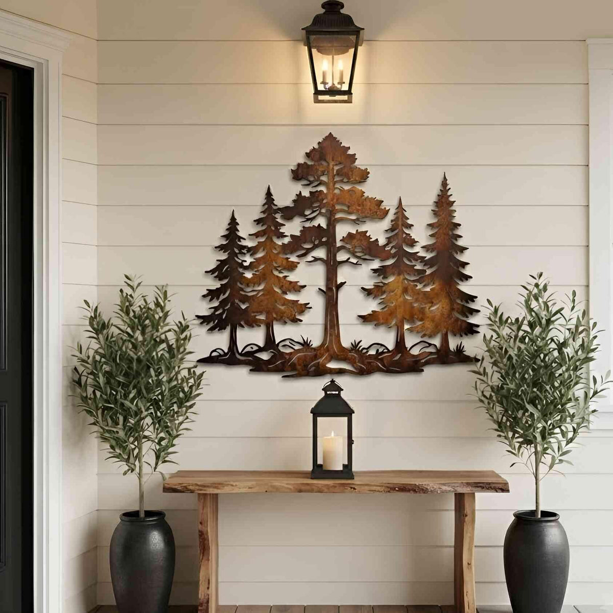 Pine Forest Metal Wall Art, Evergreen Tree Wall Decor, Woodland Wall Hanging, Cabin Living Room Mountain Home Decor, Housewarming Gift