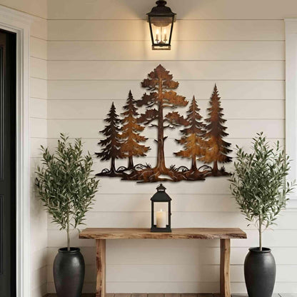 Pine Forest Metal Wall Art, Evergreen Tree Wall Decor, Woodland Wall Hanging, Cabin Living Room Mountain Home Decor, Housewarming Gift