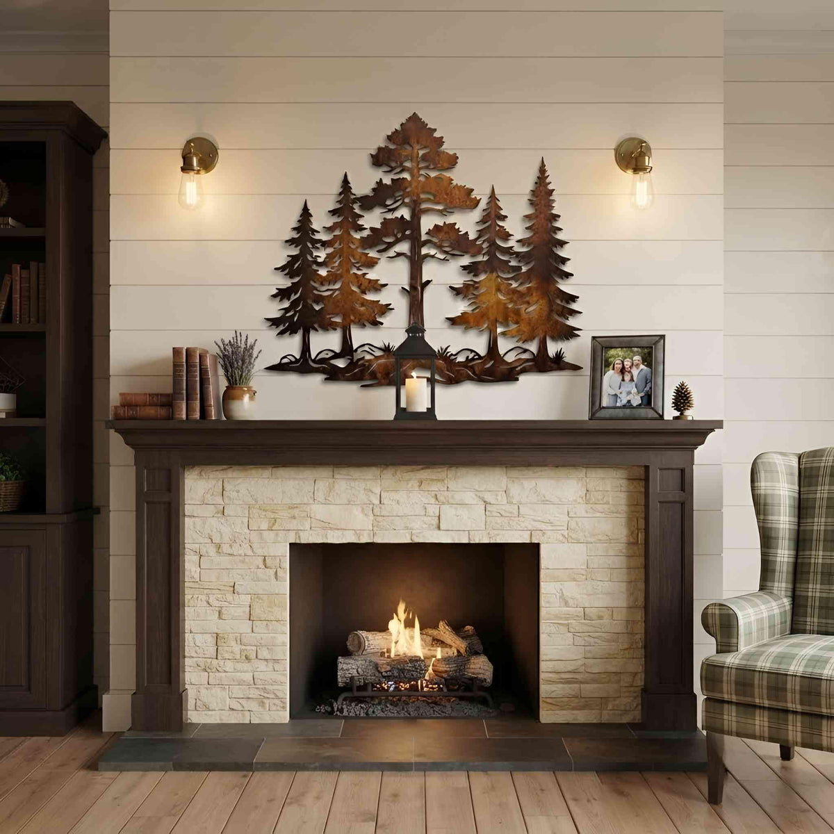 Pine Forest Metal Wall Art, Evergreen Tree Wall Decor, Woodland Wall Hanging, Cabin Living Room Mountain Home Decor, Housewarming Gift