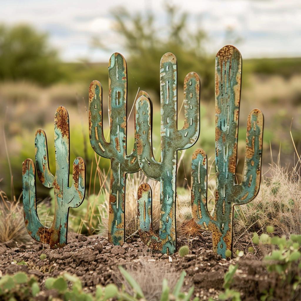 Rustic Saguaro Cactus Metal Wall Art, Southwestern Desert Decor for Patio