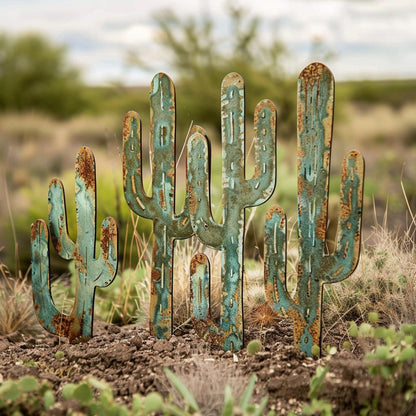 Rustic Saguaro Cactus Metal Wall Art, Southwestern Desert Decor for Patio