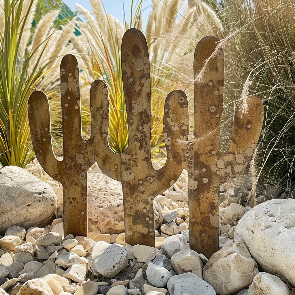 Rustic Saguaro Cactus Metal Wall Art, Southwestern Desert Decor for Patio