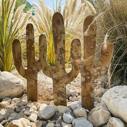 Rustic Saguaro Cactus Metal Wall Art, Southwestern Desert Decor for Patio