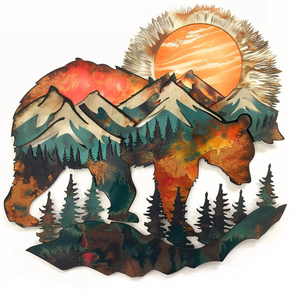 Bear Forest Metal Wall Art Rustic Cabin Lodge Wildlife Wall Decor