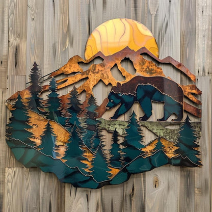 Bear Forest Metal Wall Art Rustic Cabin Lodge Wildlife Wall Decor