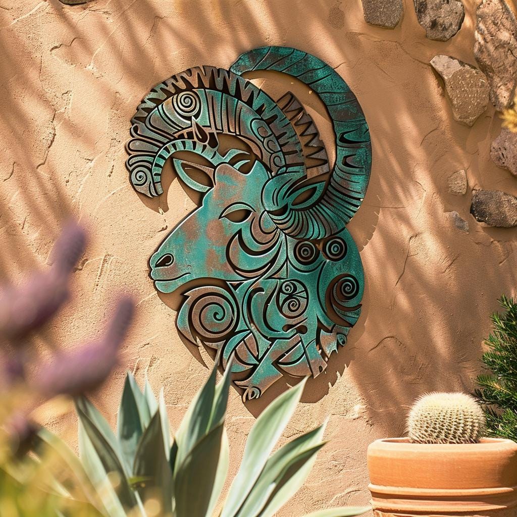 Bighorn Ram Metal Wall Art, Southwestern Desert Decor, UV Printed Aluminum Sign
