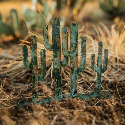 Rustic Saguaro Cactus Metal Wall Art, Southwestern Desert Decor for Patio