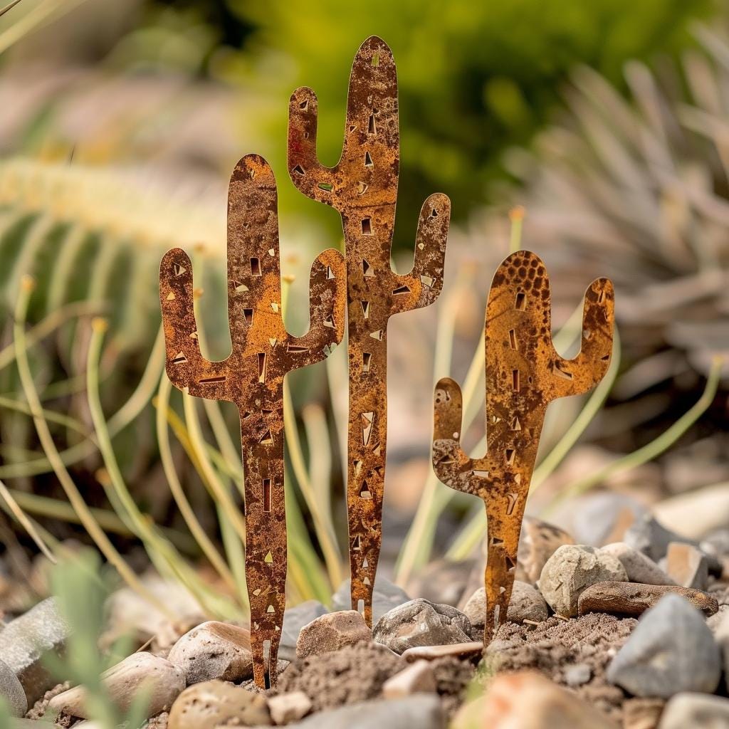 Rustic Saguaro Cactus Metal Wall Art, Southwestern Desert Decor for Patio