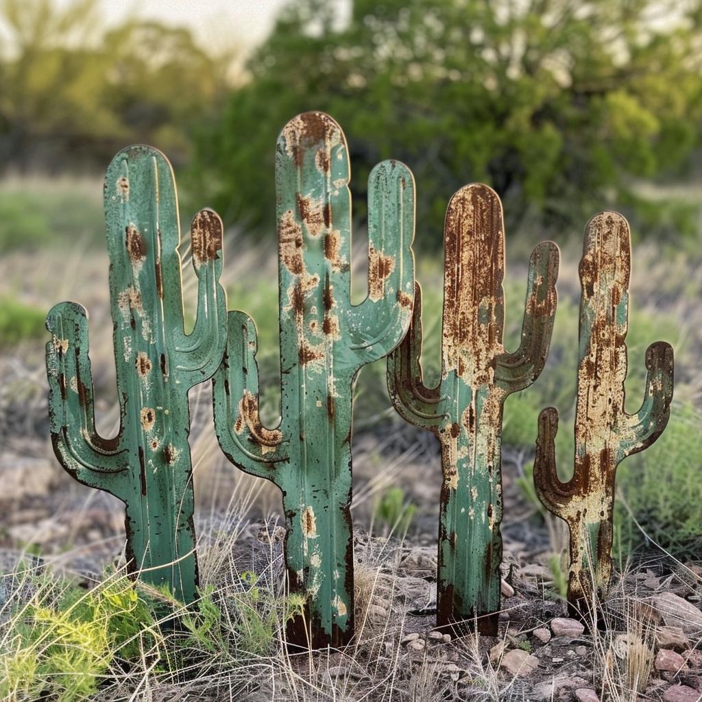 Rustic Saguaro Cactus Metal Wall Art, Southwestern Desert Decor for Patio