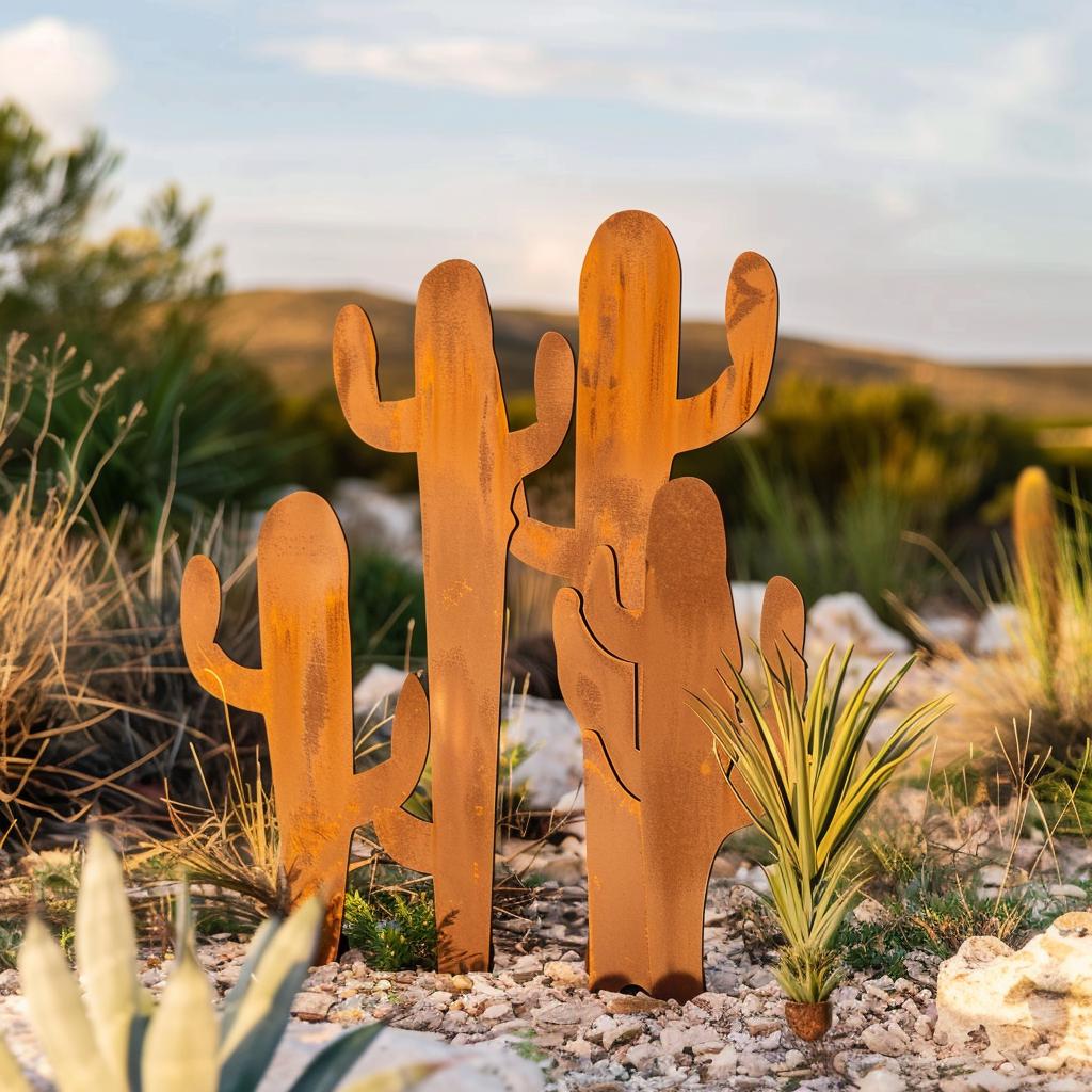 Rustic Saguaro Cactus Metal Wall Art, Southwestern Desert Decor for Patio