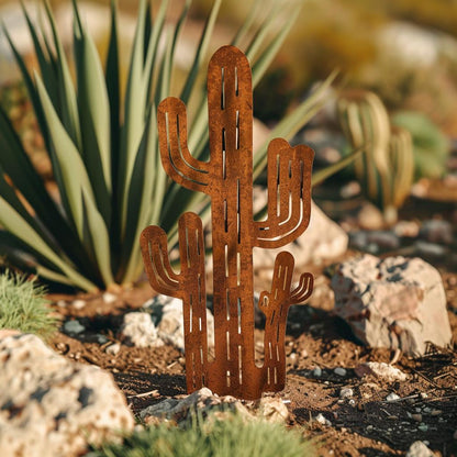 Rustic Saguaro Cactus Metal Wall Art, Southwestern Desert Decor for Patio