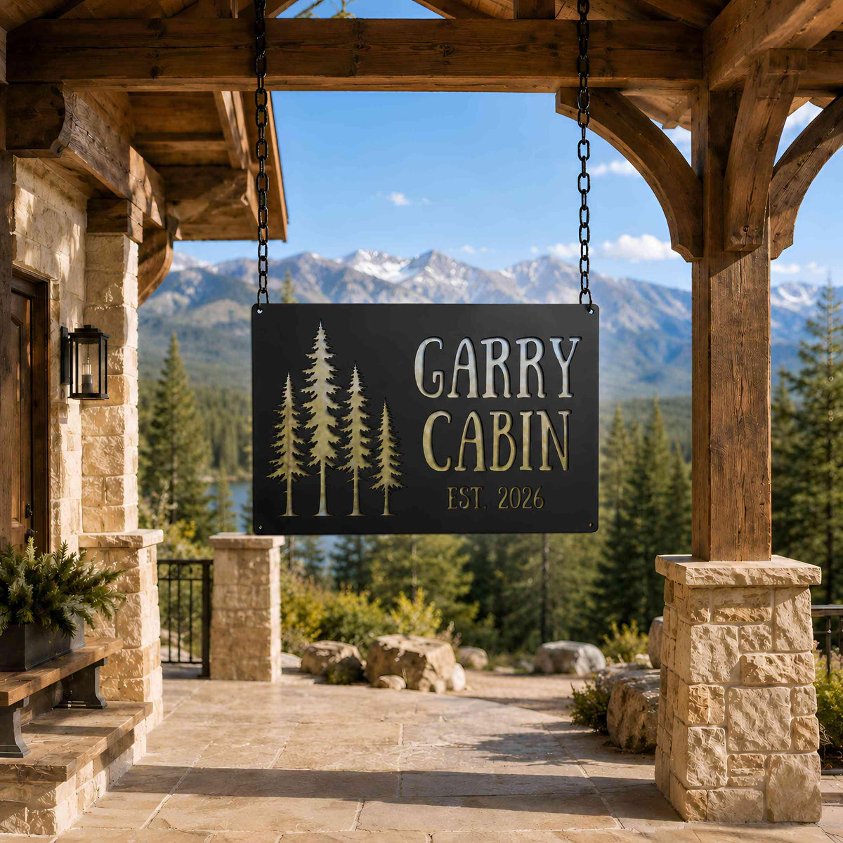 Personalized Cabin Metal Sign, Custom Family Name Sign, Pine Tree Wall Decor, Rustic Pine Forest Wall Art, Lodge House Sign, Family Gift