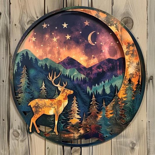 Deer Mountain Forest Metal Wall Art Rustic Cabin Lodge Wall Decor