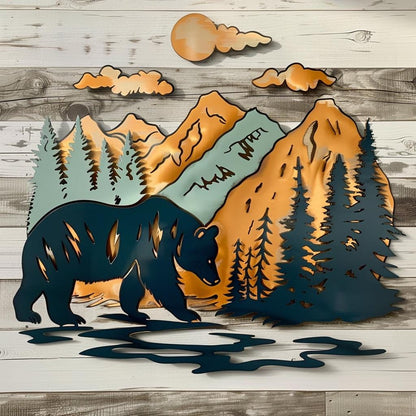 Bear Forest Metal Wall Art Rustic Cabin Lodge Wildlife Wall Decor