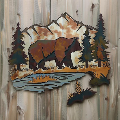 Bear Forest Metal Wall Art Rustic Cabin Lodge Wildlife Wall Decor