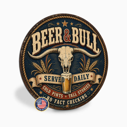 Beer And Bull, Beer Sign, Home Bar Sign, Bar Decor, Man Cave Sign, Pub Sign, Garage Bar Sign, Funny Beer Sign, Drinking Sign, Pub Art