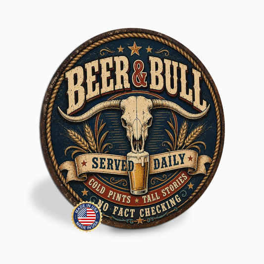 Beer And Bull, Beer Sign, Home Bar Sign, Bar Decor, Man Cave Sign, Pub Sign, Garage Bar Sign, Funny Beer Sign, Drinking Sign, Pub Art