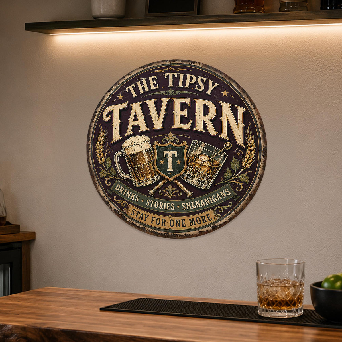 Tipsy Tavern Sign, Round Metal Tavern Sign, Bar Sign, Home Bar Decor, Pub Decor, Funny Bar Sign, Drinking Sign, Man Cave Decor, Unique Gifts