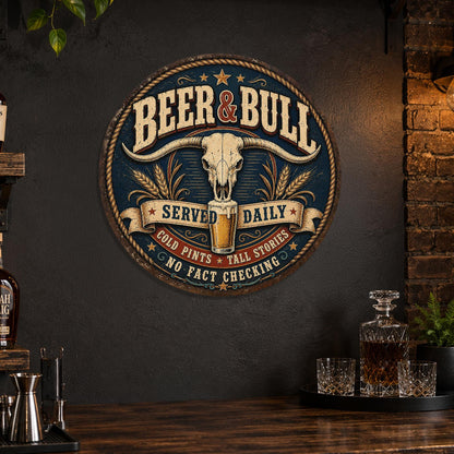 Beer And Bull, Beer Sign, Home Bar Sign, Bar Decor, Man Cave Sign, Pub Sign, Garage Bar Sign, Funny Beer Sign, Drinking Sign, Pub Art