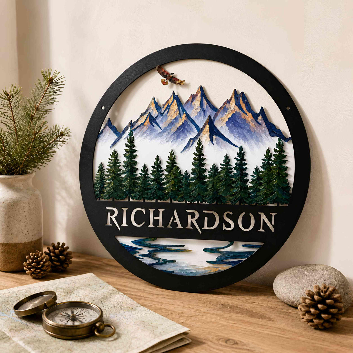 Personalized Mountain Metal Wall Art, Custom Family Name Sign, Rustic Outdoor Decor, Cabin Lodge Wall Decor, Nature Gift