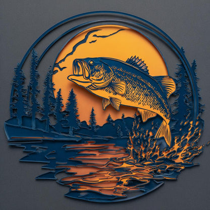 Bass Fishing Metal Wall Art Lake Forest Cabin Outdoor Decor