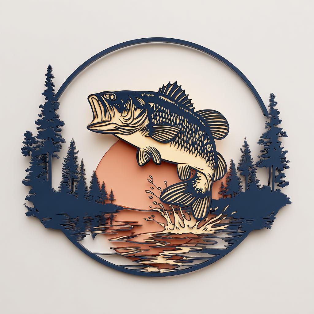 Bass Fishing Metal Wall Art Lake Forest Cabin Outdoor Decor